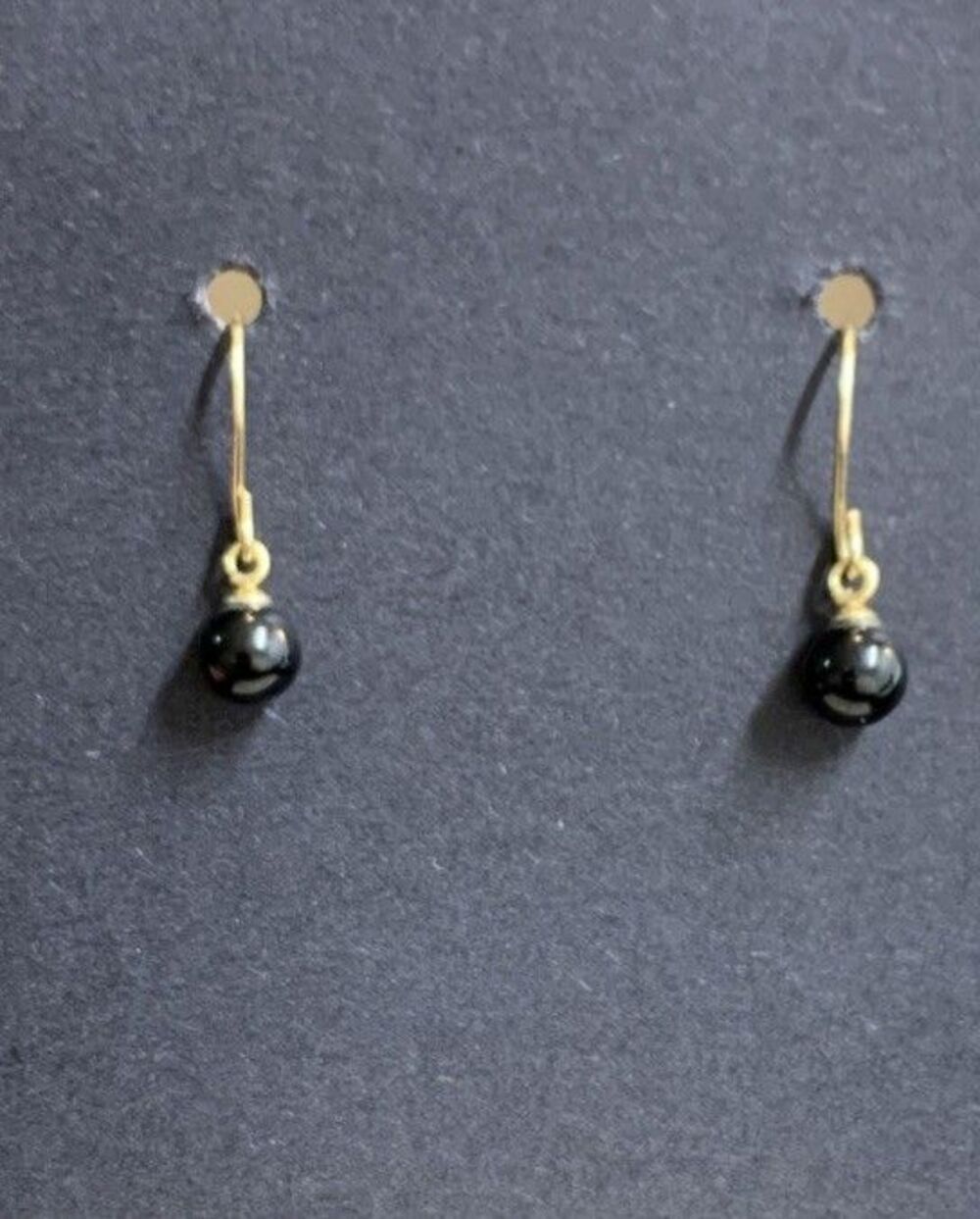 Vintage 14K Yellow Gold Dainty Black Onyx Bead Dangle Earrings
